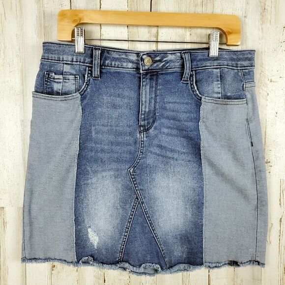 Libby Edelman Denim Color Block Skirt Blue Size Medium - Picture 1 of 10
